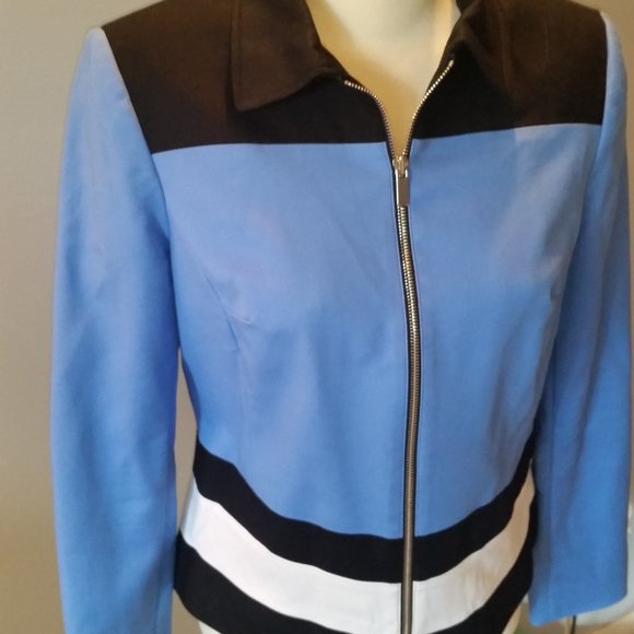 Jones New York stretch black and sky blue zippered jacket NWOT - Picture 2 of 6